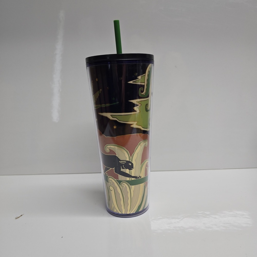 Starbucks Mike Willcox Cold Cup Tumbler 24oz Plastic Panther Art